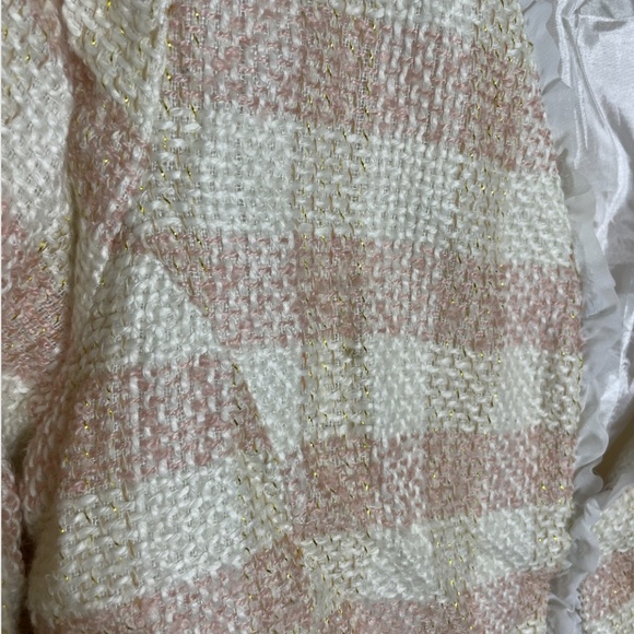 Tweed Checkered Plaid Holiday Elegant Party Frill Girly Work Business Art Jacket - Picture 5 of 7